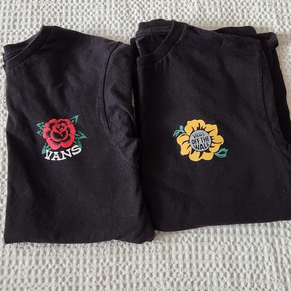 Vans Black Tees with Red and Yellow Floral Designs - Picture 3 of 3